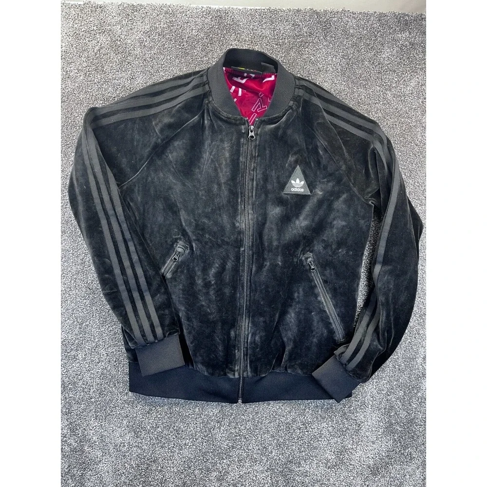 Adidas Jacket Woens S Pharrell Williams Velour Track Front Zip Side Pocket Black